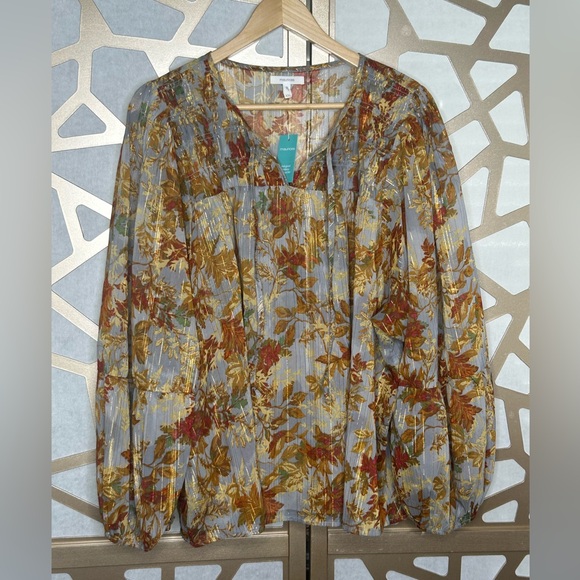 Metallic Floral Blouson Long Sleeve - Picture 1 of 6